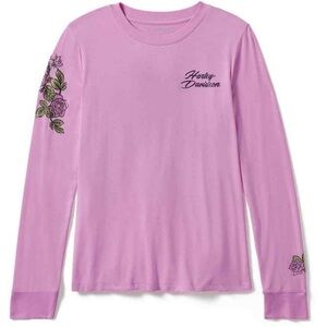 Harley-Davidson Women's Rose & Thorn Bling Long Sleeve Top, Purple/Pink - Size M